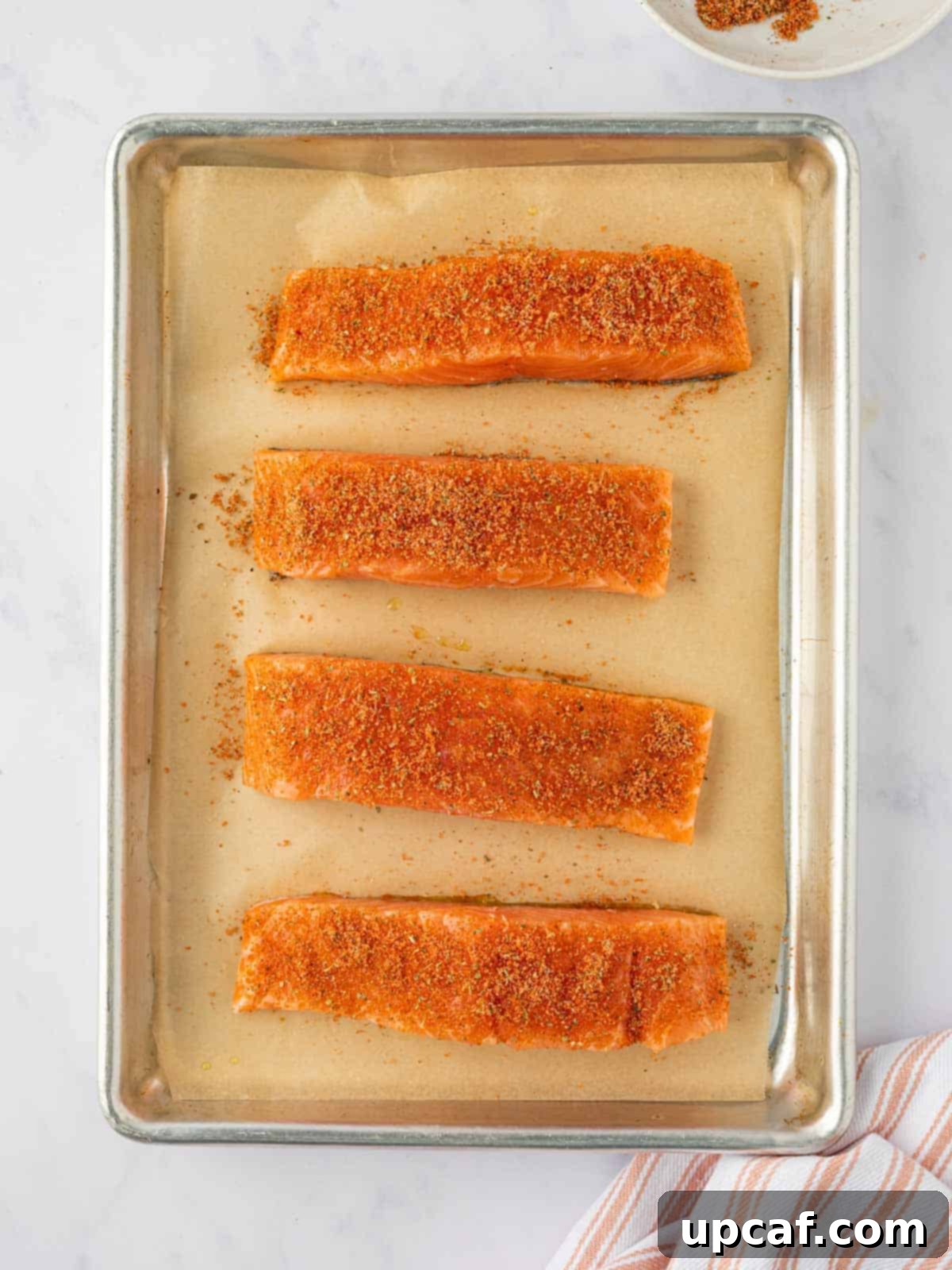 Caramelized Brown Sugar Salmon 5 Salmon fillets rubbed with brown sugar seasoning.