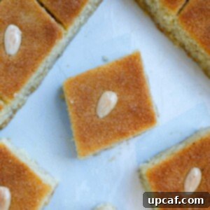 Lebanese Namoura pieces in a pan.