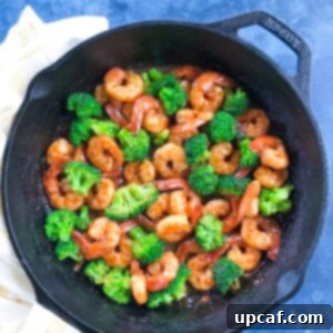 Teriyaki Shrimps with pieces of fresh broccoli florets