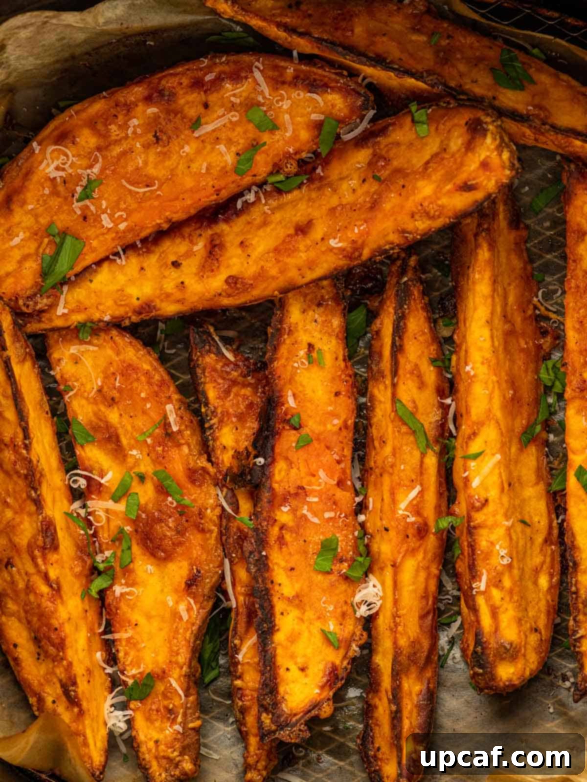 Close up of crispy potato wedges.