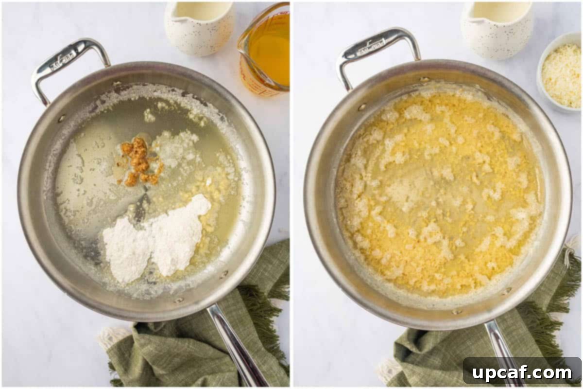 Making the roux for tortellini.