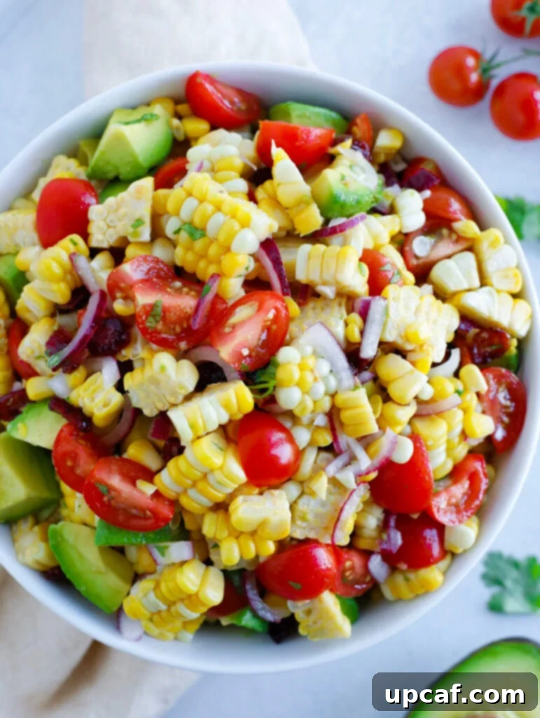 Avocado Corn Salad in bowl, ready to be served