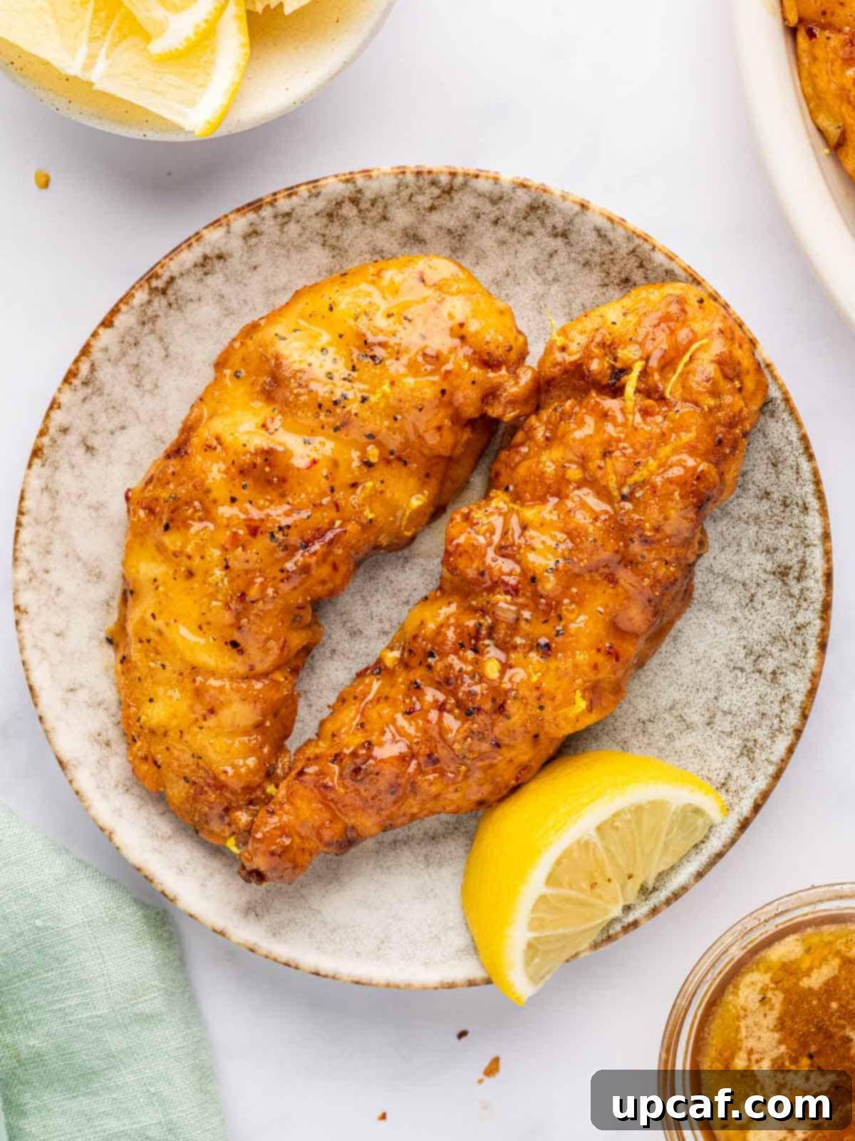 Lemon pepper chicken glazed with honey sauce.