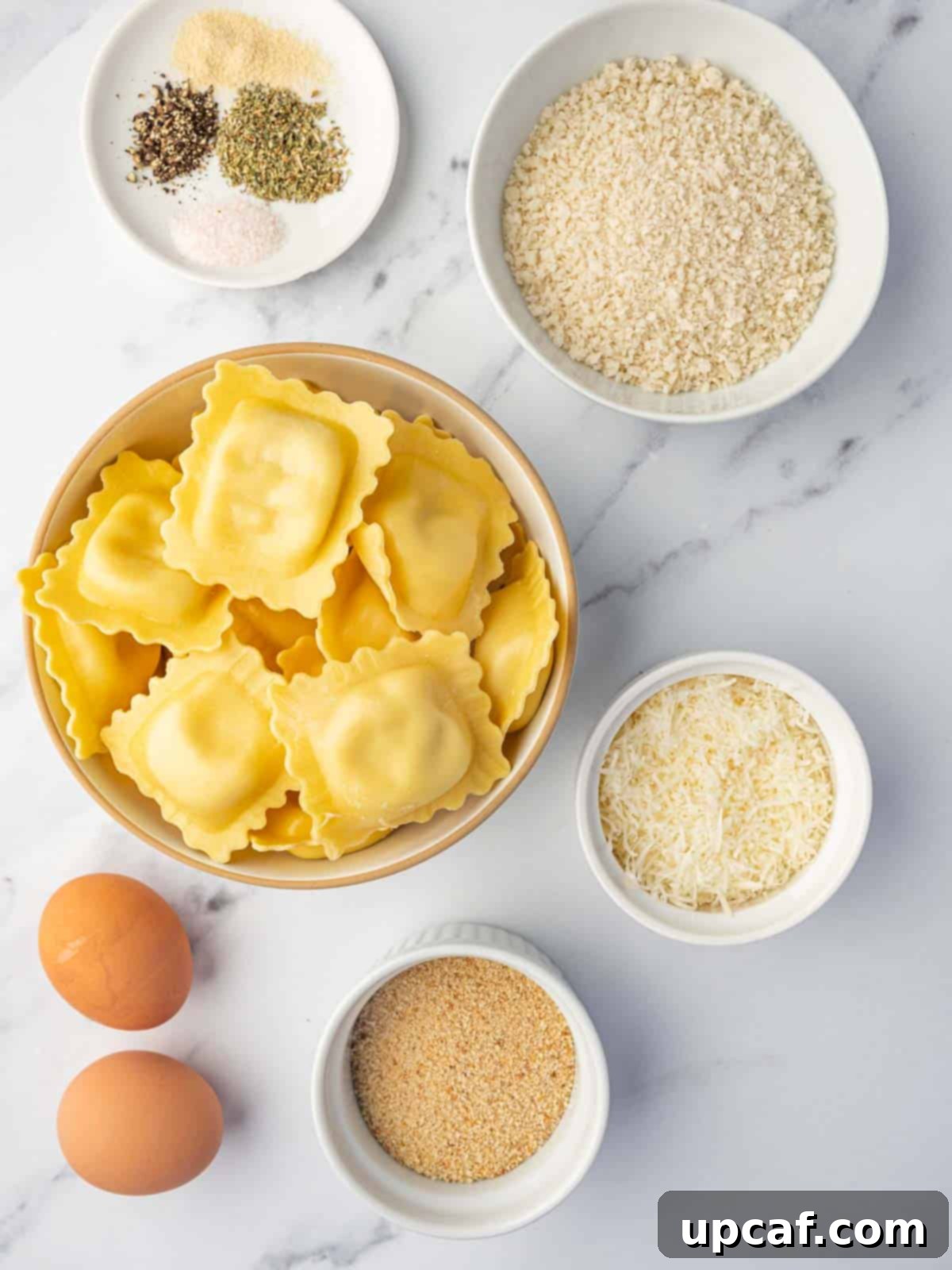 Ingredients needed for air fryer ravioli.