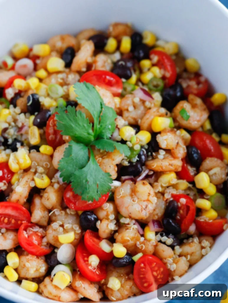 Southwest Shrimp Quinoa Salad mixed and ready to serve