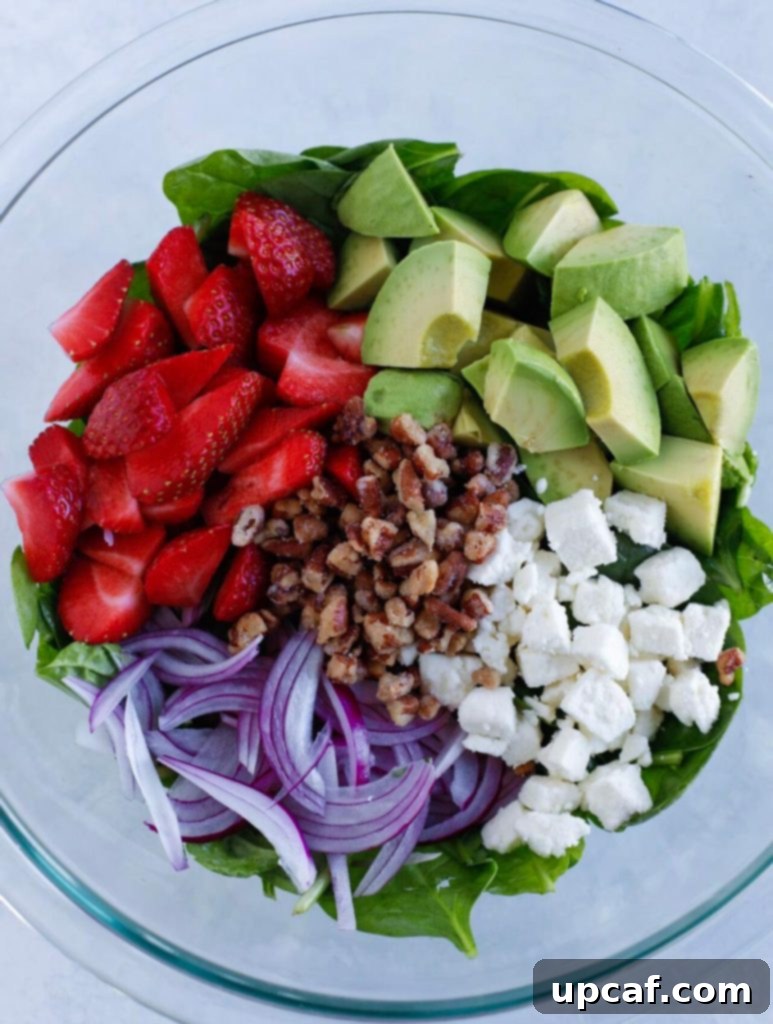 Sweet & Tangy Strawberry Spinach Feta Salad 3 Assembled Strawberry Spinach Salad ready to serve
