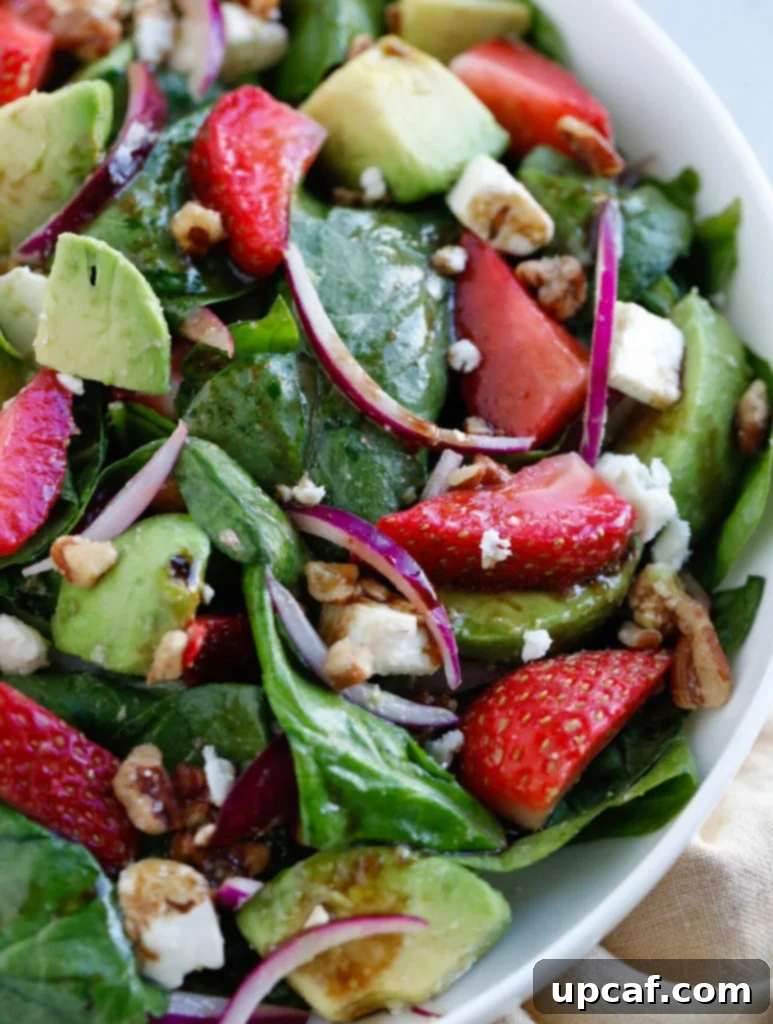 Strawberry Spinach Salad Close-up of Strawberry Spinach Salad with Feta