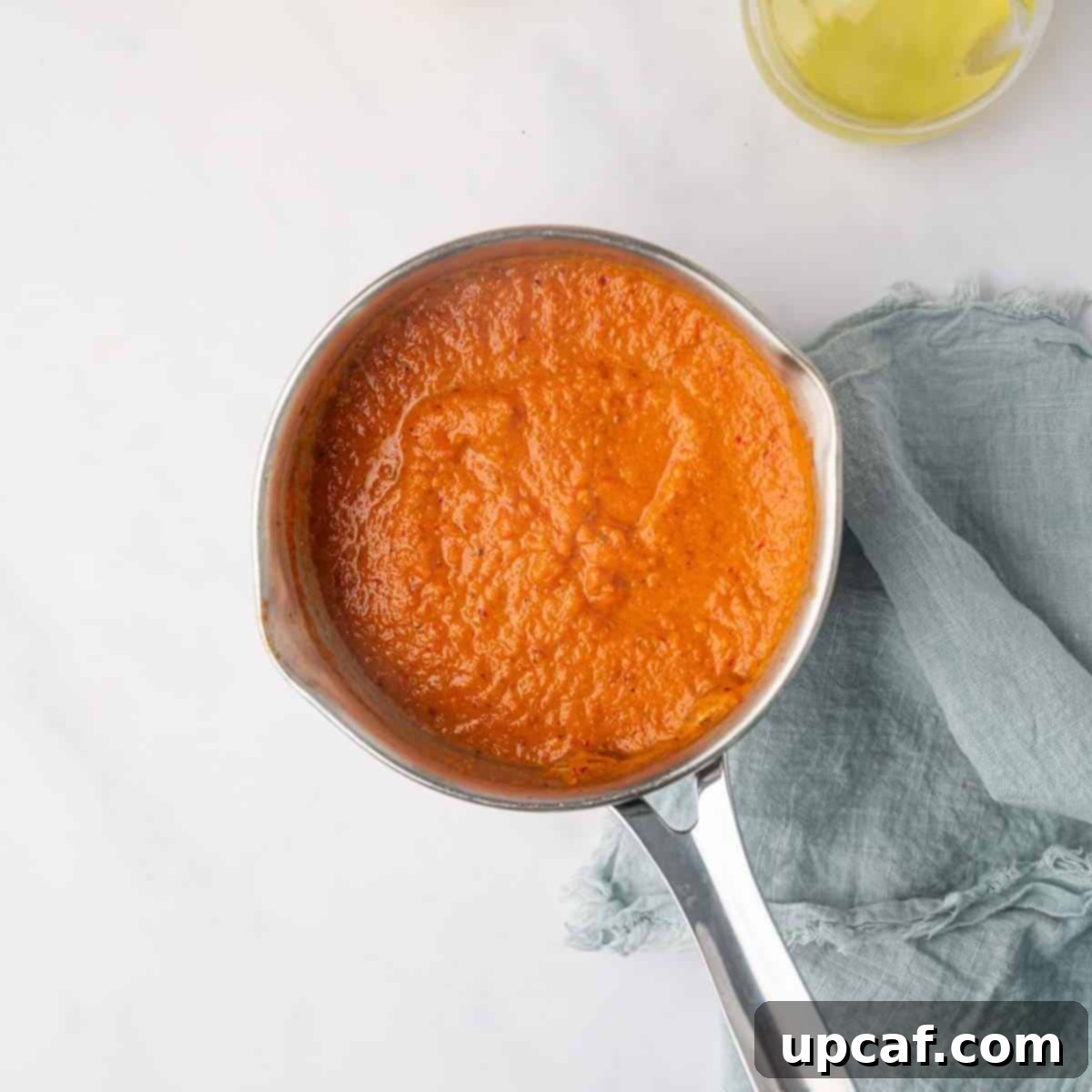 Fiery Peri Peri Chicken 6 A bowl filled with the freshly blended, bright red peri peri marinade.