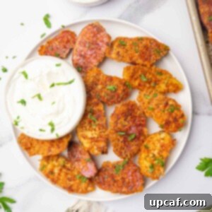 A plate of cheesy potatoes with a small bowl of dip.