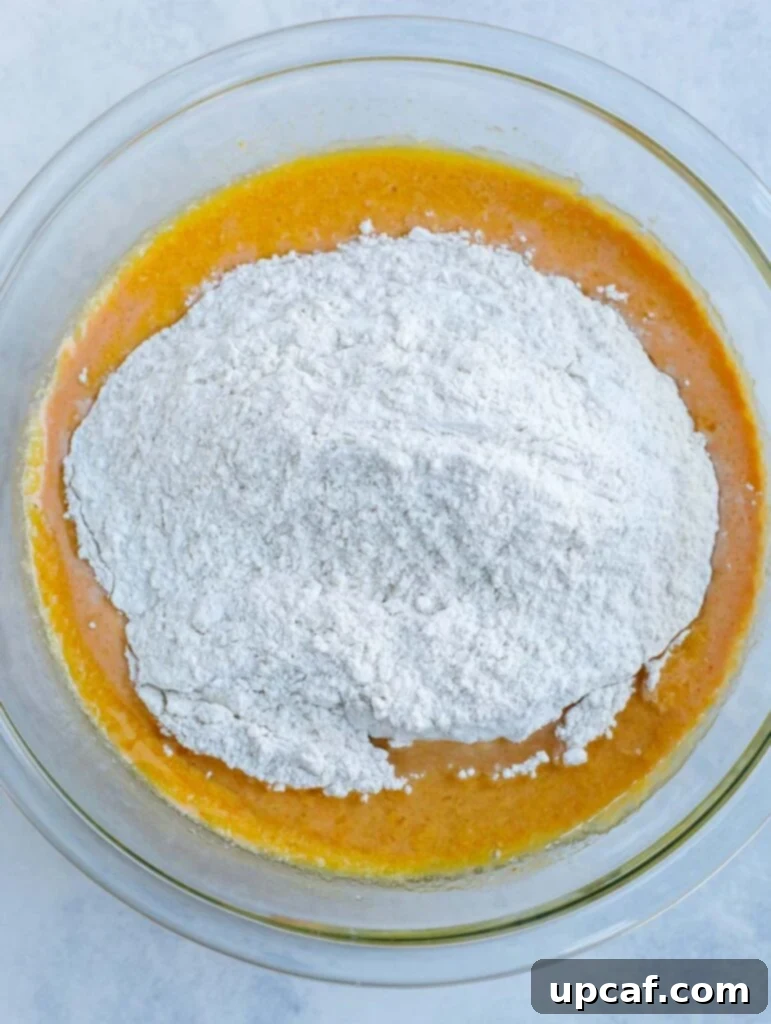 Harvest Spice Chocolate Chip Stacks 2 wet ingredients being mixed in a bowl