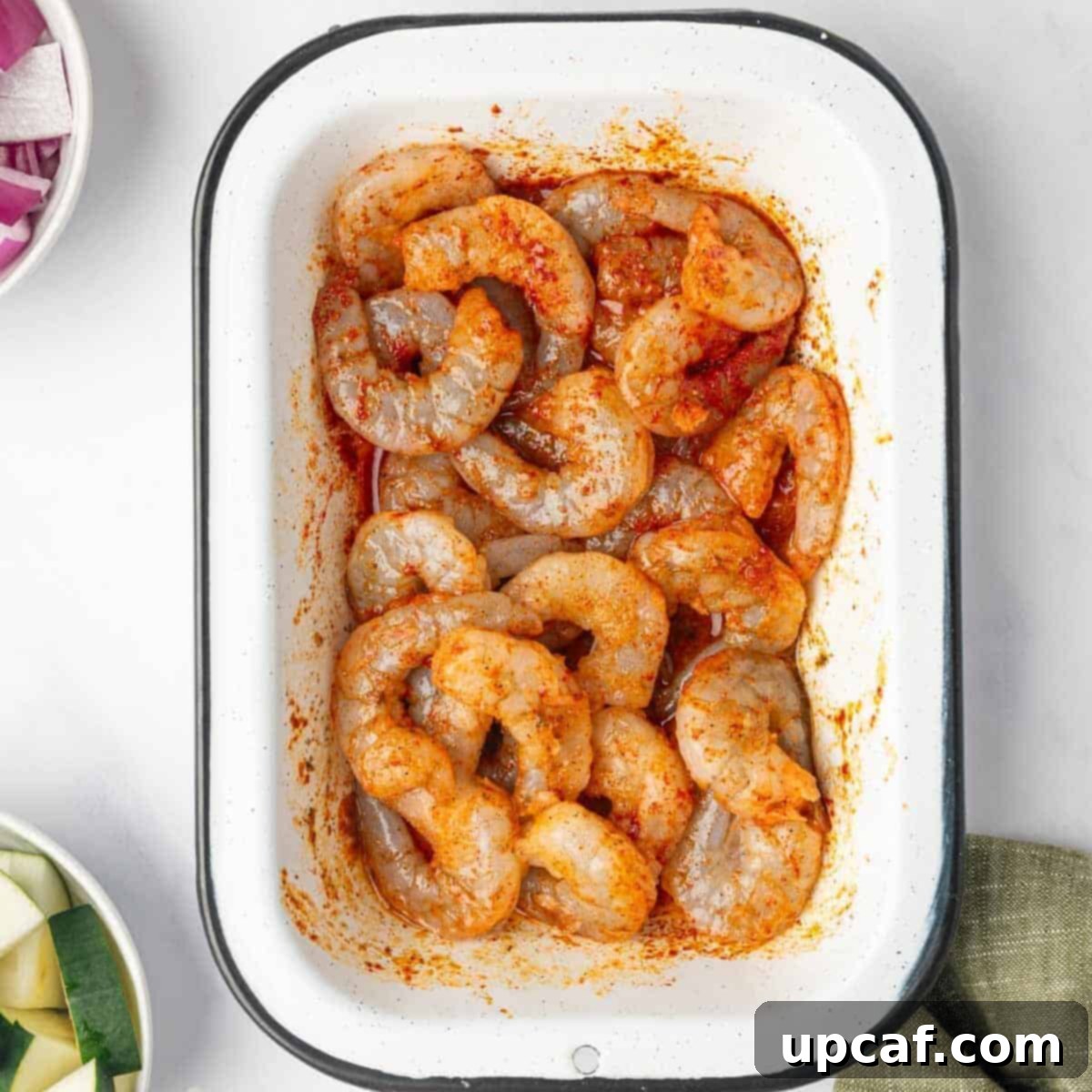 Marinated Shrimp in a pan.