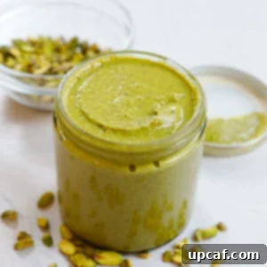 Velvety Pistachio Cream 10 Homemade pistachio cream in a jar.