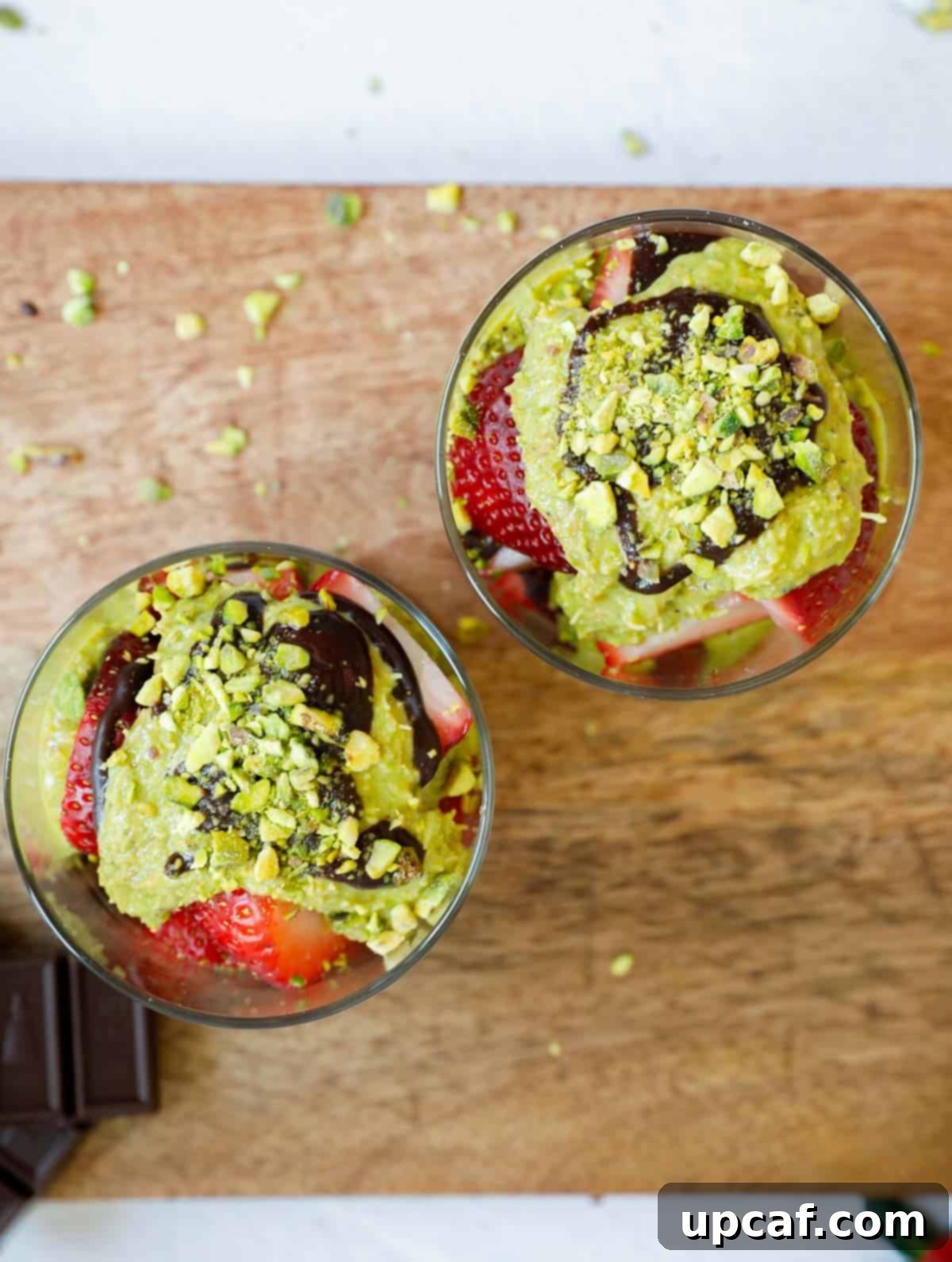 Top down shot of Dubai Strawberry Cup, showing a delightful texture.