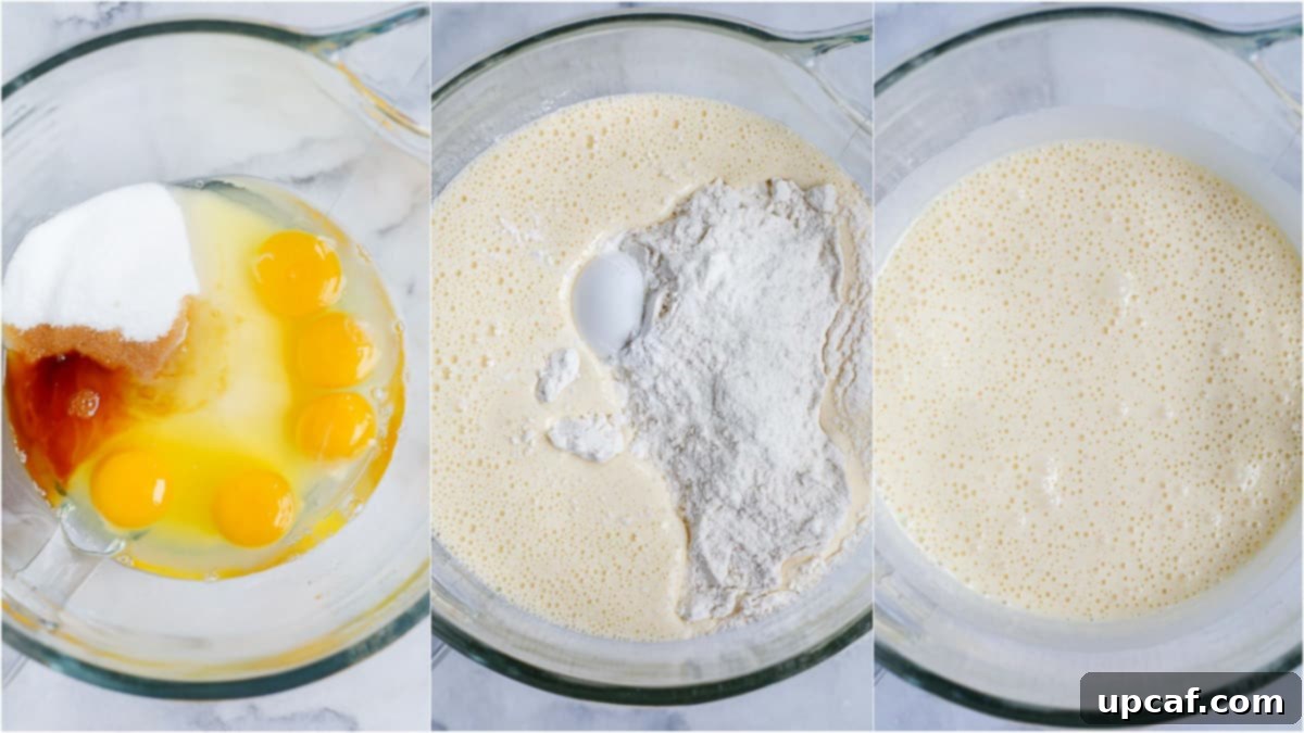 A visual representation of the cake batter mixing process in a large bowl with an electric mixer.
