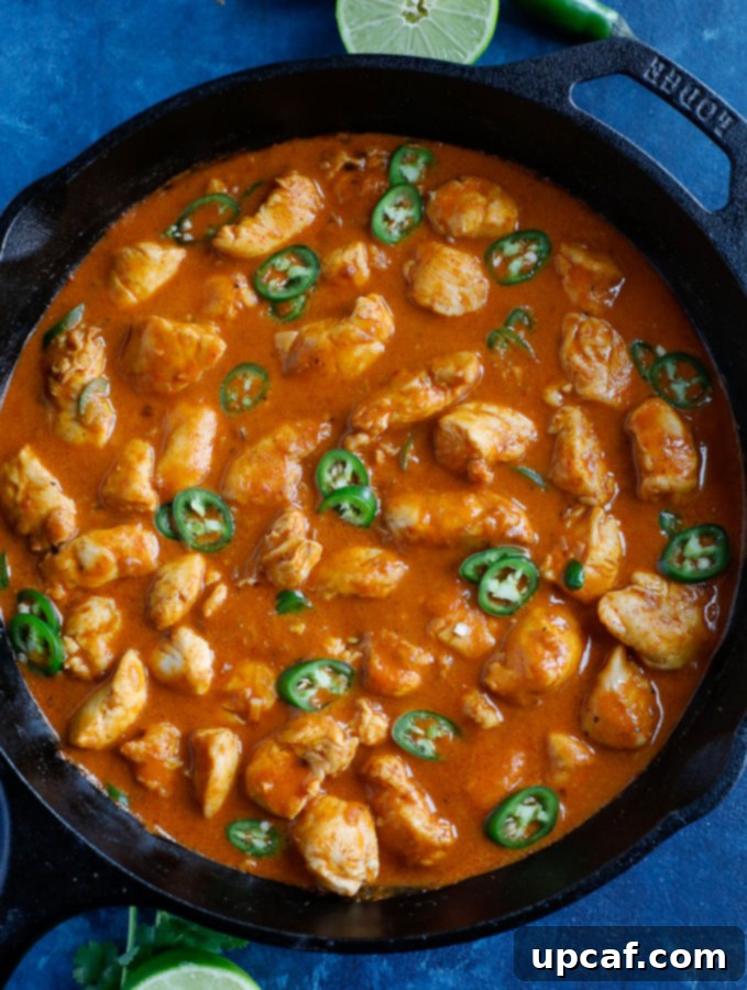 Homemade Thai Red Curry Chicken Meal Overhead shot of a bowl of Thai Red Curry Chicken served with white rice and fresh cilantro