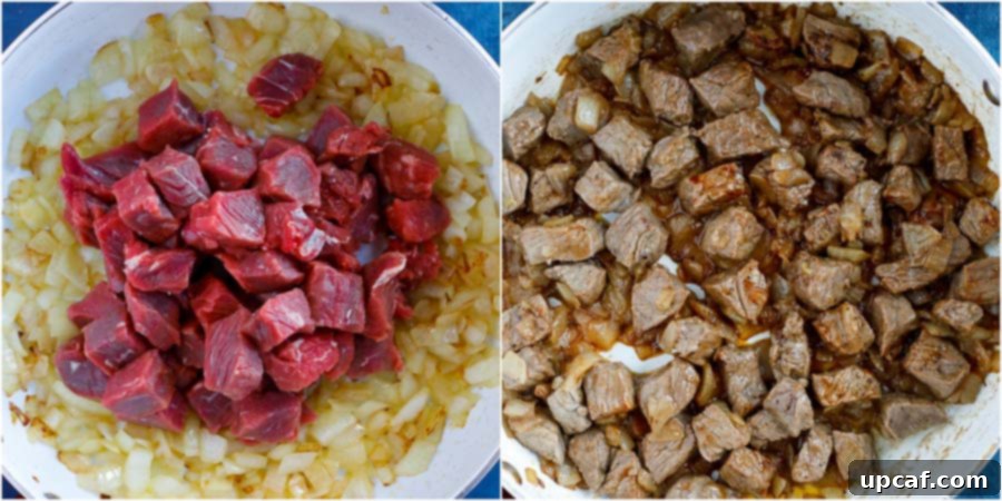 Sautéing onions for beef stew