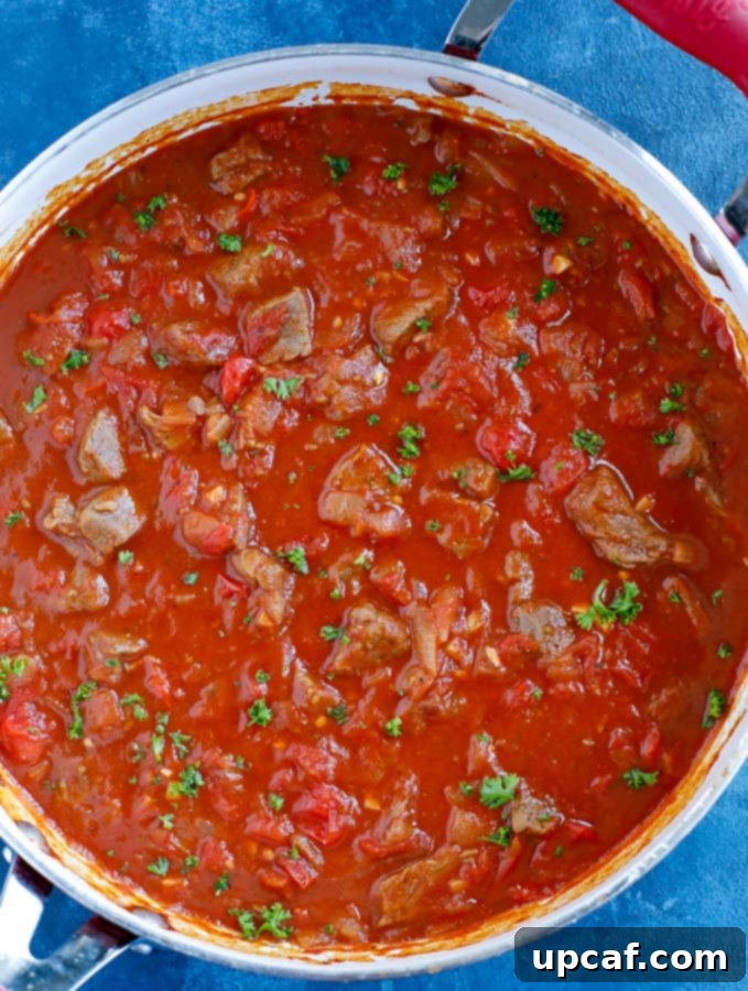 Finished beef stew with tomato sauce