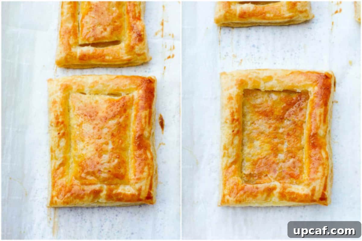 Freshly baked puff pastry shells, golden and hollowed out in the center, perfectly prepared for filling.
