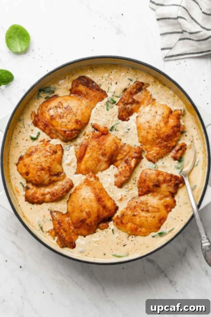 Velvety Sun-Dried Tomato Chicken Thighs 5 chicken thighs drench in the creamy sauce