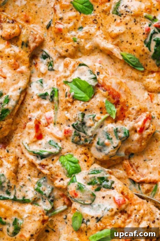 Velvety Sun-Dried Tomato Chicken Thighs 6 close up view of the creamy chicken thighs