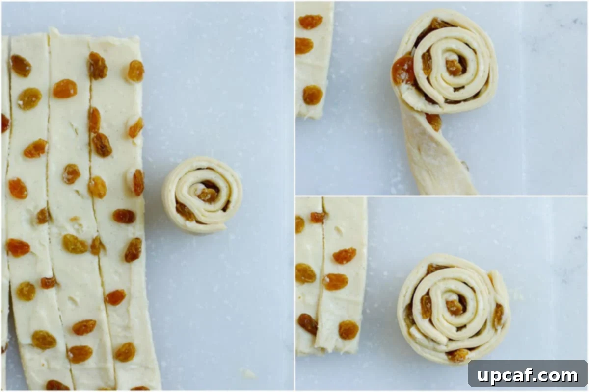 Effortless Pain Aux Raisins 12 process shot showing how to wrap the pain aux raisins