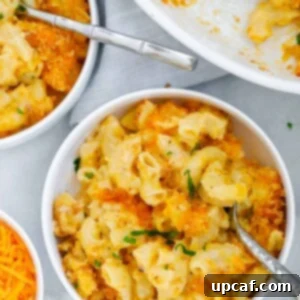 Golden Baked Creamy Mac & Cheese 7 baked mac and cheese served in a white bowl