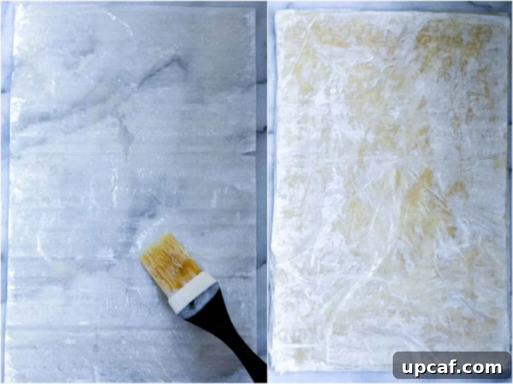 phyllo dough sheet brushed with butter and shortening