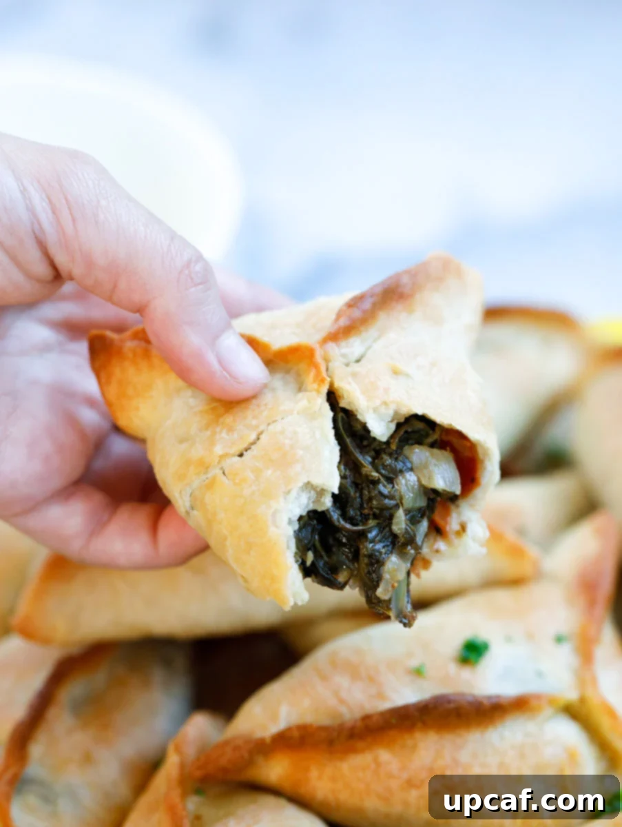 a piece of spinach pie with a bite showing the filling