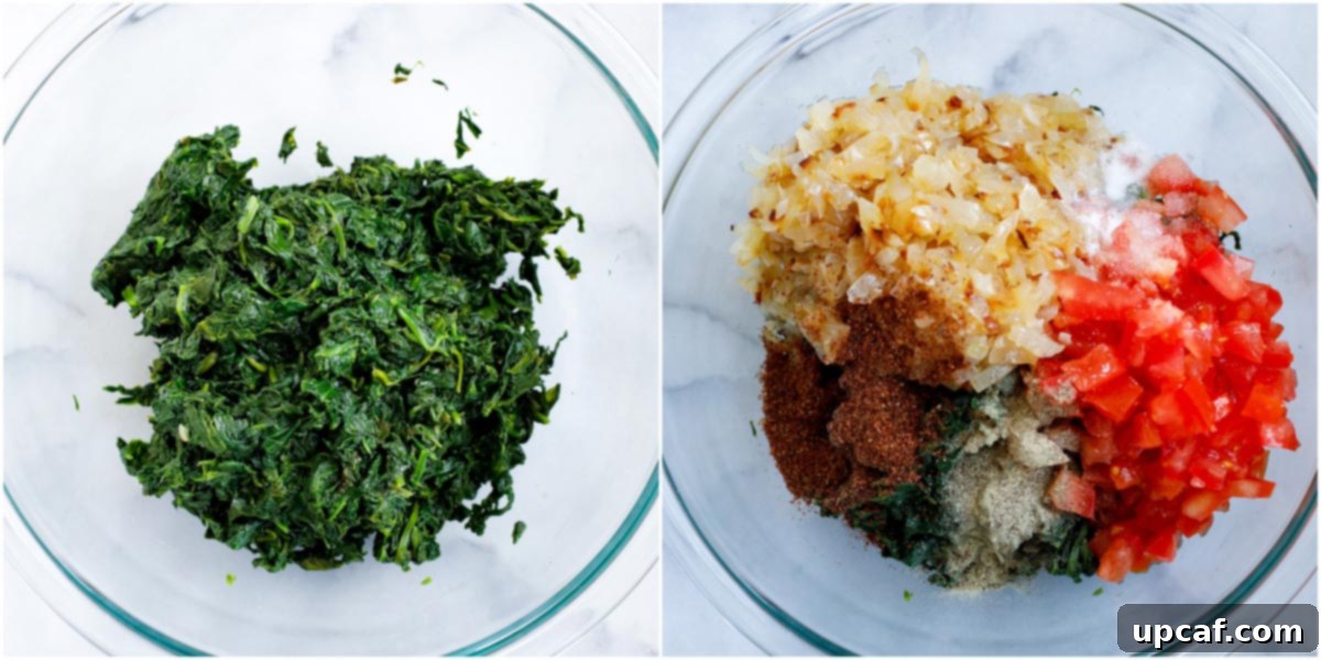 spinach pie filling ingredients in a bowl