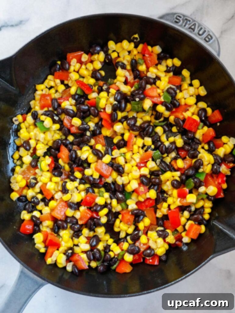 sauteed veggies for the mexican shrimp. corn beans and bell peppers