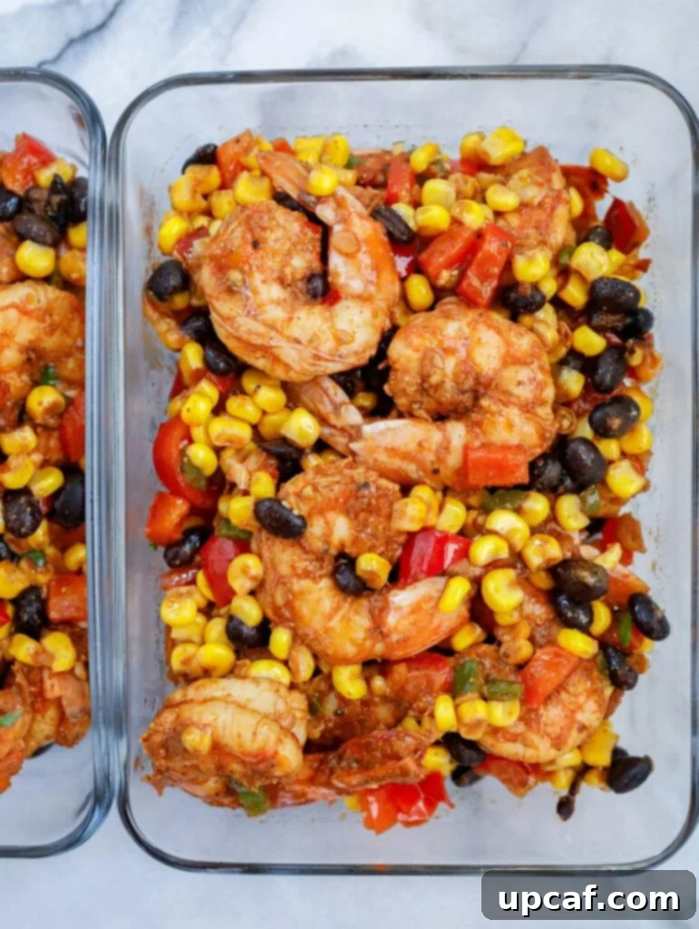 mexican shrimp served in meal prep glass containers