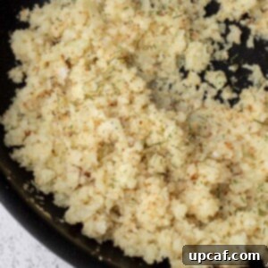 cauliflower rice in a skillet