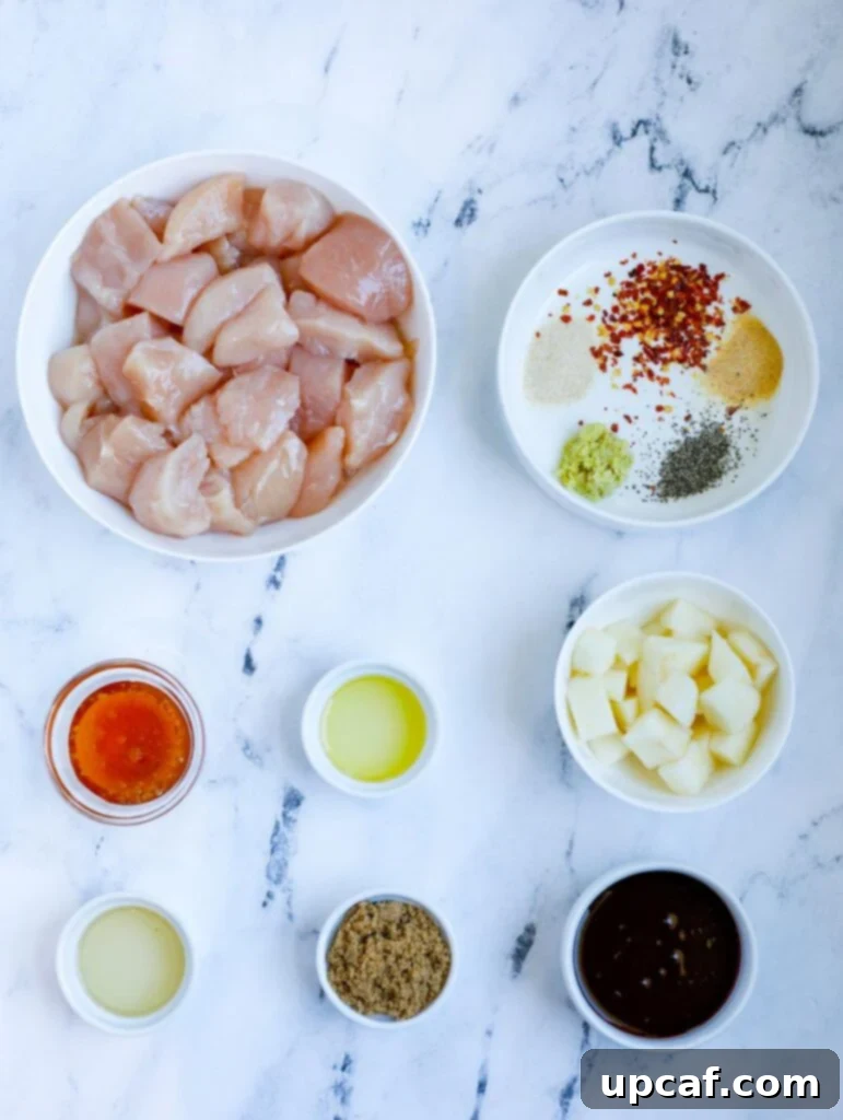 Seoul Street Chicken Skewers 3 Ingredients for Korean BBQ Chicken Skewers laid out on a table