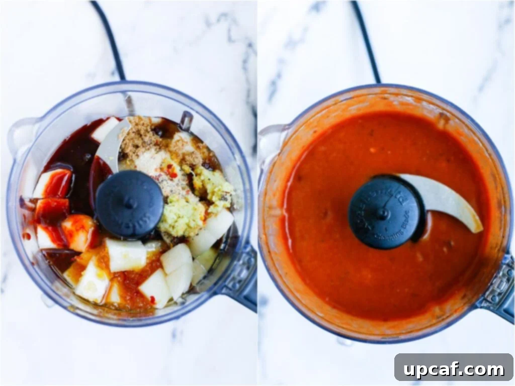 Seoul Street Chicken Skewers 4 Marinade being blended in a food processor