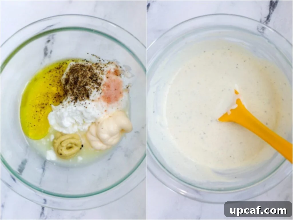 The Ultimate Tuna Pasta Salad 5 dressing being mixed