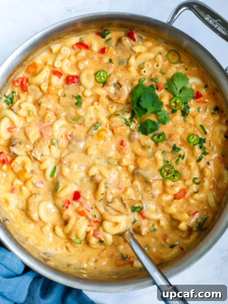 Fajita Fiesta Mac & Cheese 2 Fajita Chicken Mac and Cheese in a pot, ready to be served
