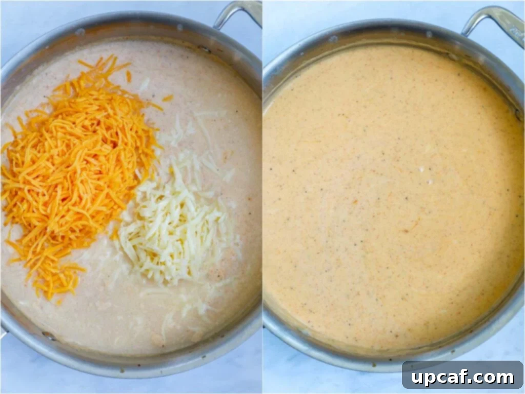 Fajita Fiesta Mac & Cheese 6 Creamy cheese sauce simmering in a pot, ready for pasta and chicken