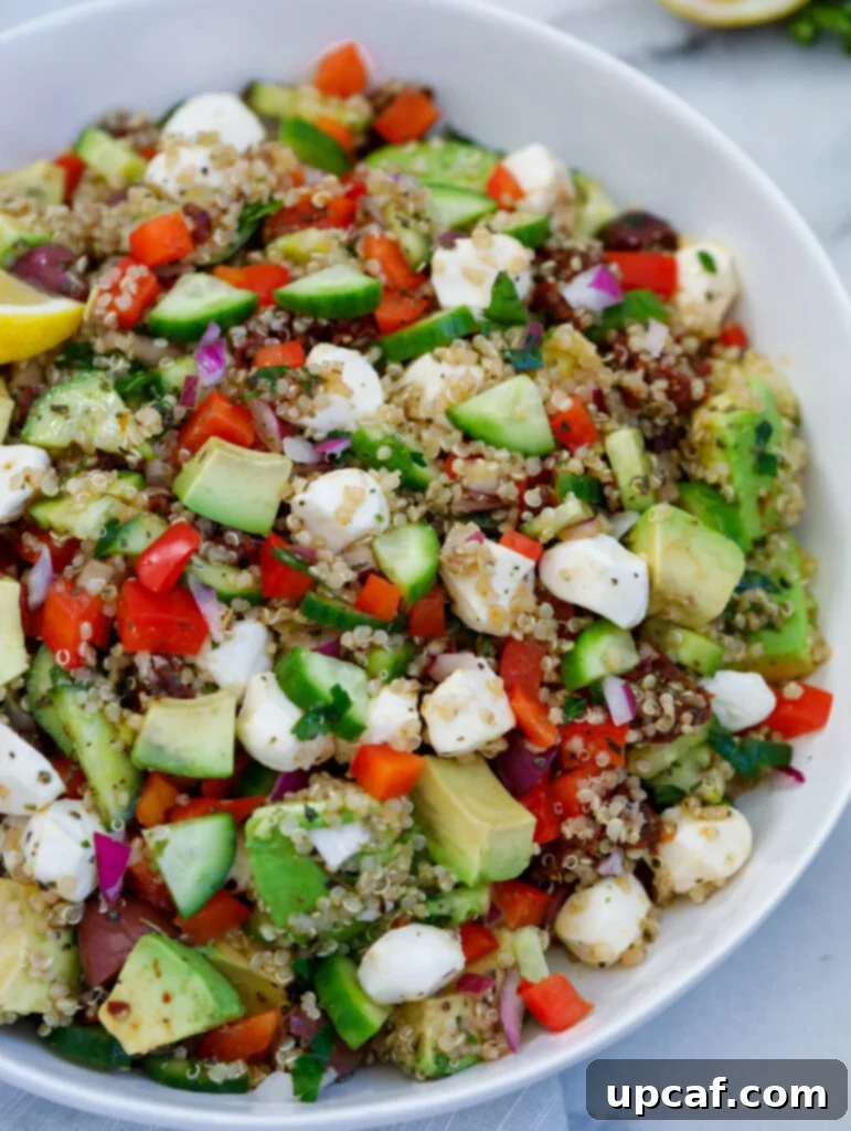 close up of Easy Mediterranean Quinoa Salad