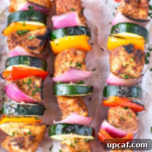 Fiery Chili Chicken Skewers with Rainbow Peppers 6 Chili Rubbed Chicken Skewers with Peppers