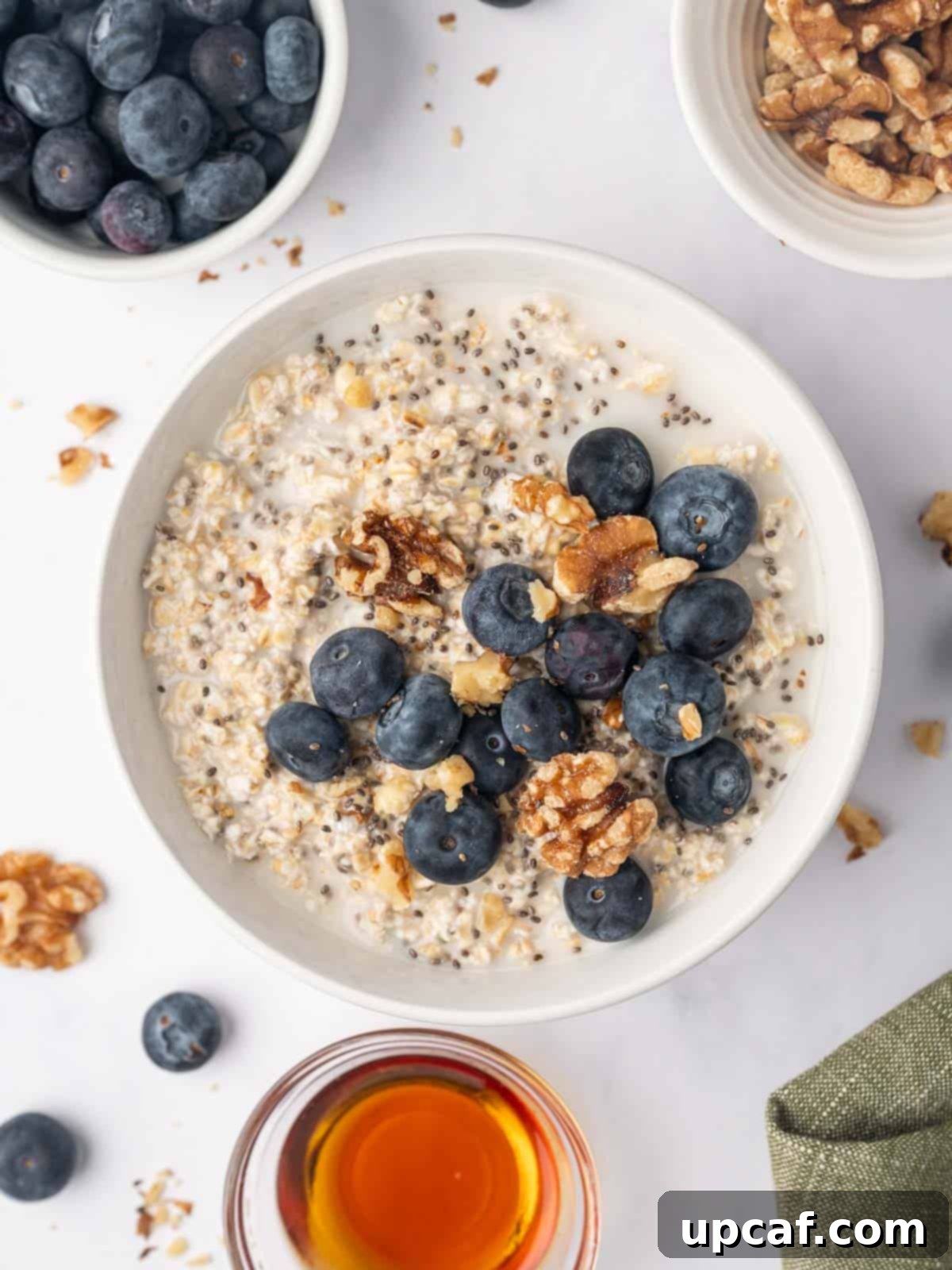 Overnight quick oats in a bowl.