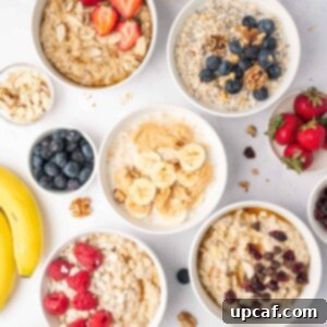 Different bowls of oatmeal prepared in different ways.