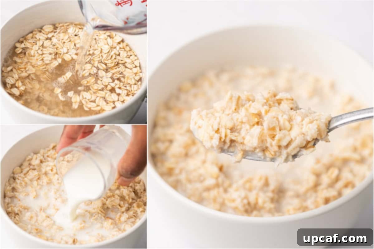 Cooking old fashion rolled oats in the microwave.