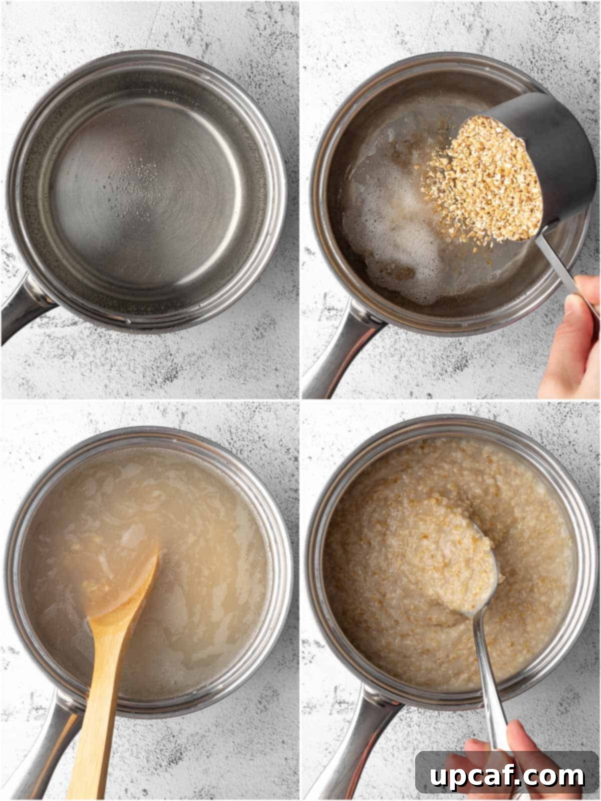 Process showing how to cook steel cut oats on stovetop.