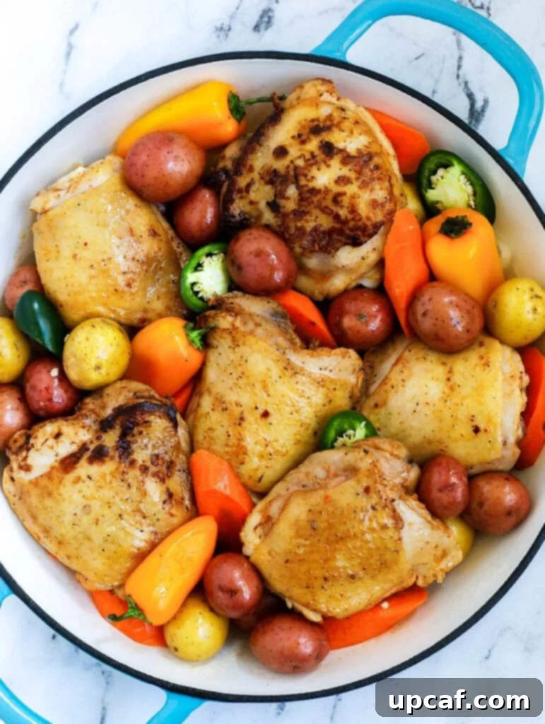 Rustic Chicken and Potato Bake 5 Chicken and Potato Bake ingredients layered in a pot, ready for baking