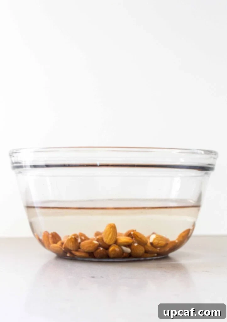 Fresh Almond Milk From Scratch 4 almonds soaking in water