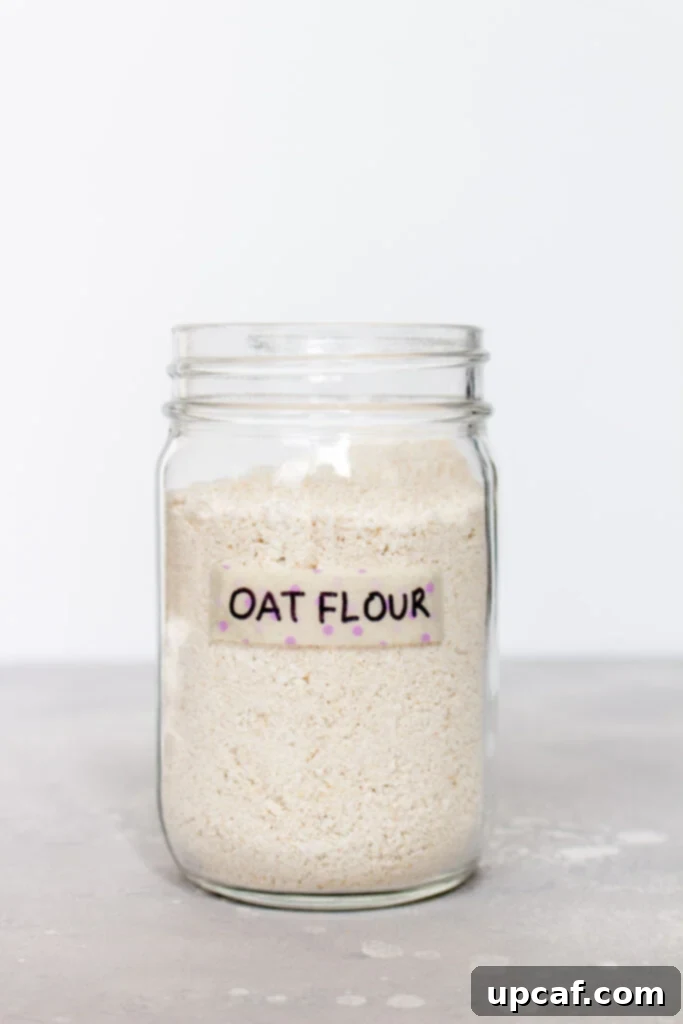 Freshly blended homemade oat flour in a bowl.