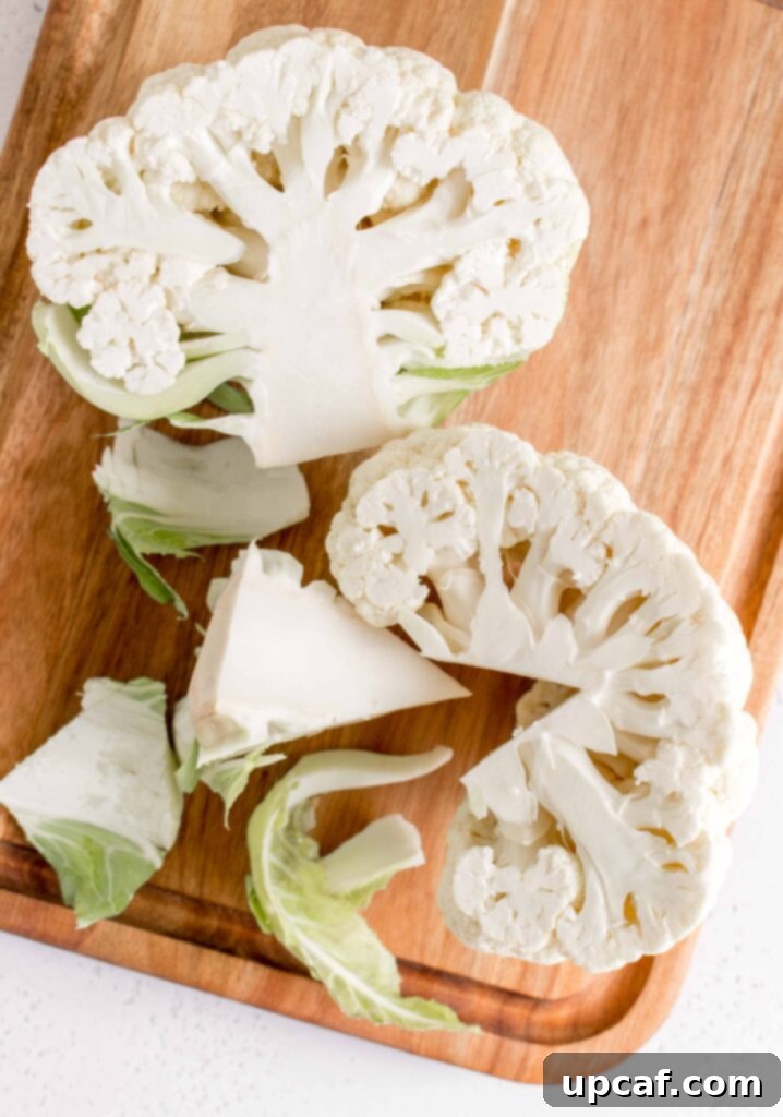 Cauliflower half with the V-cut core removed