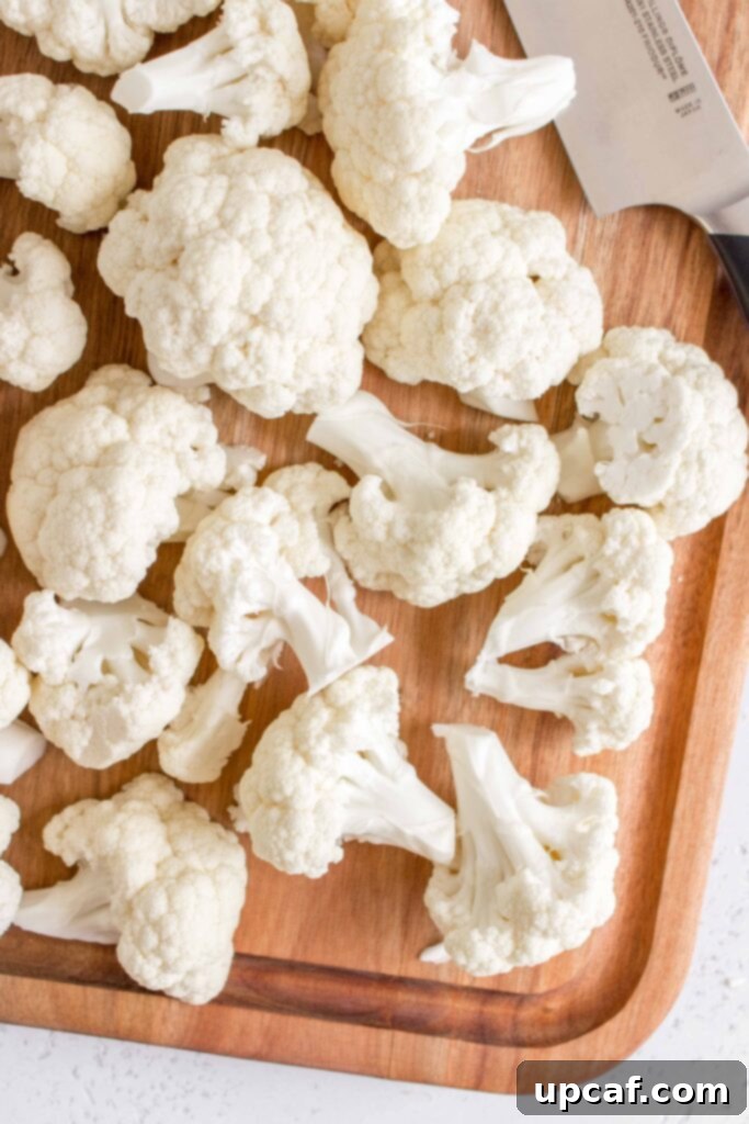 Uniformly cut cauliflower florets in a bowl