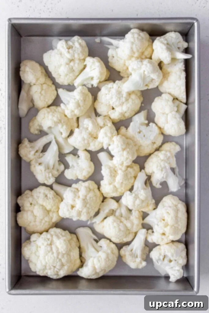 Tray of flash-frozen cauliflower florets ready for storage