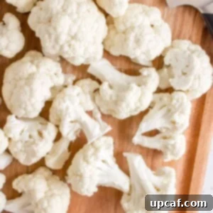Cauliflower florets on a baking sheet